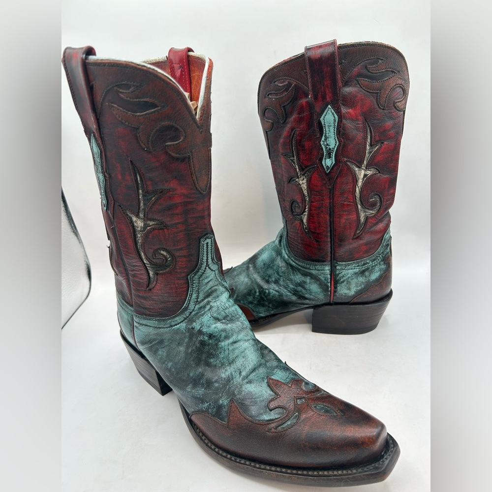 Lucchese Women’s Western Cowboy Boots Red Teal & Brown Distressed Leather Size 7 - Picture 11 of 17